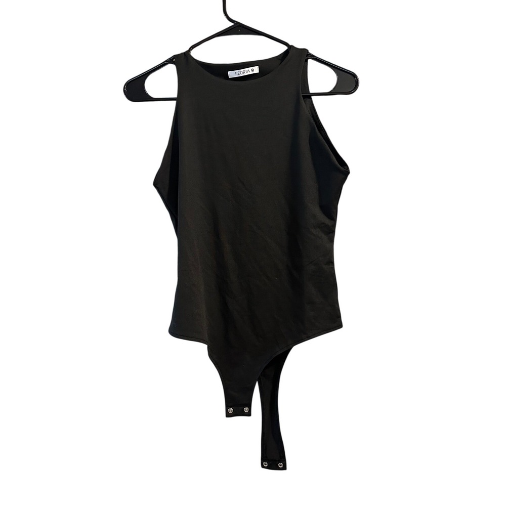 REORIA Womens Black Sleeveless High Neck Bodysuit Size M Double Lined Snaps